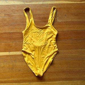 Toast Swim High Leg Low Back One Piece Swimsuit in Mustard Size S